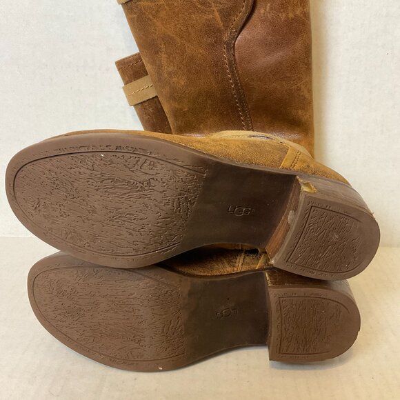 UGG Knee High Leather Boots US 6 Brown Distressed - Picture 15 of 16